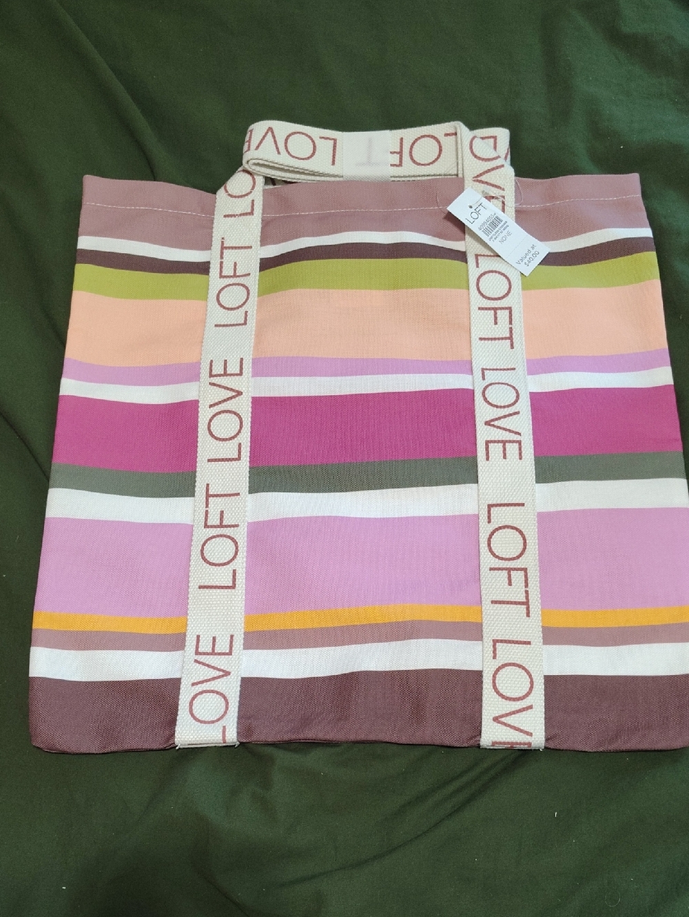 LOFT Striped Canvas Tote in Pink, Mauve, Olive and Yellow